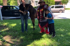 Ojibwe Horse Oshki Aadizookaan (Ojibwe for "New Legend", LLC245) at the 2019 Indigenous Peoples' Day Celebration in Orangeville, Ontario. Photo courtesy Joanne La Mere-Boone.